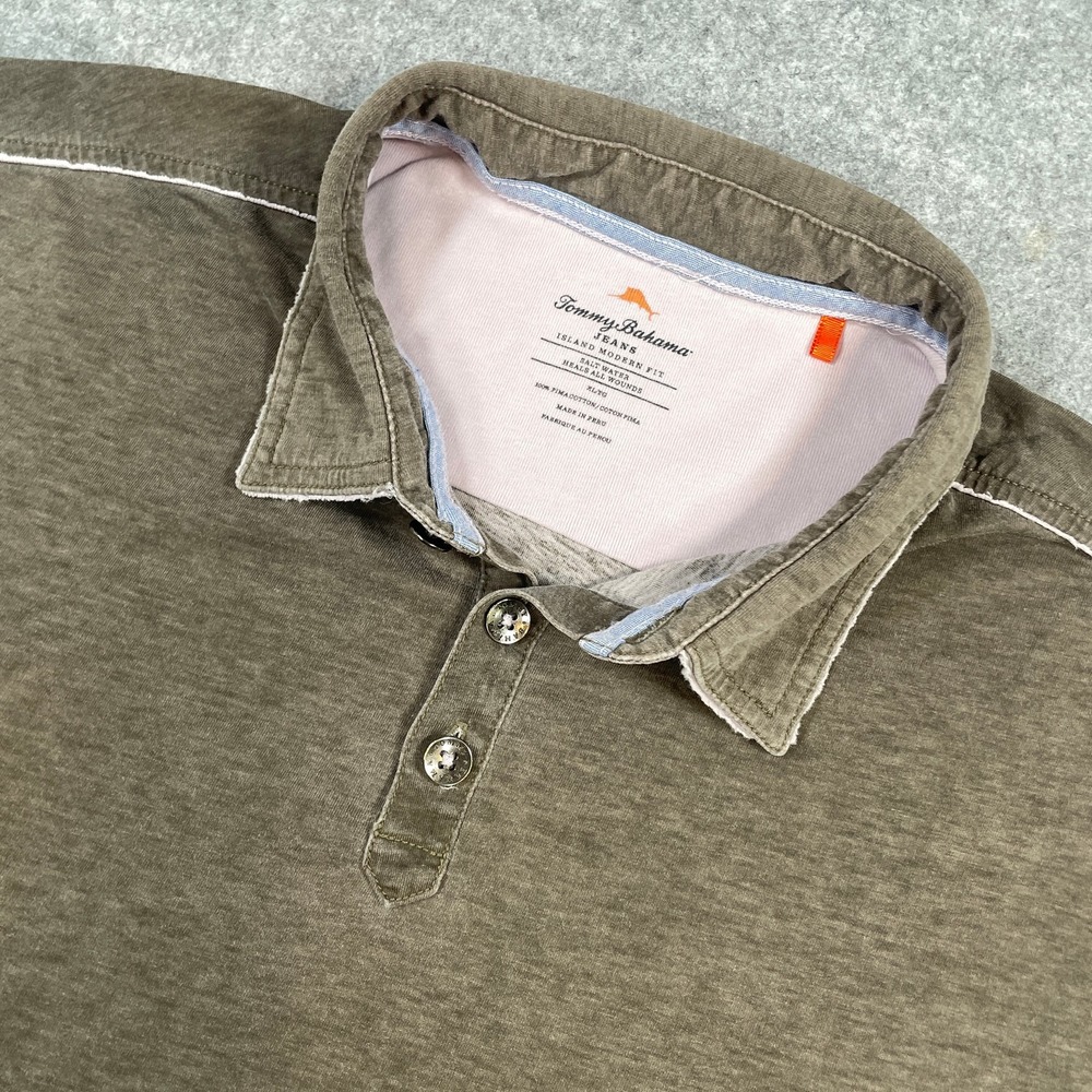 Tommy Bahama Mens Polo Shirt XL Olive Island Modern Fit Pima Cotton
